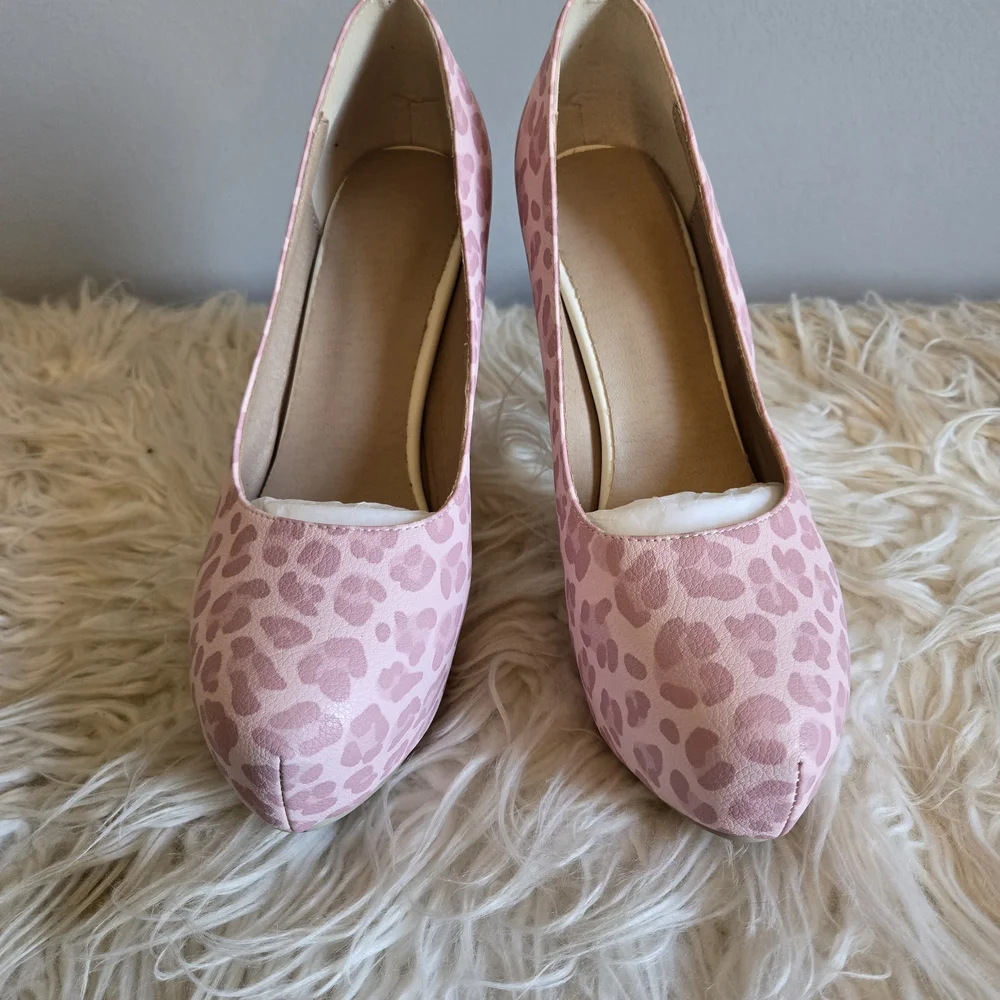 Women's Pink Leopard Print Platform Pumps High Heel